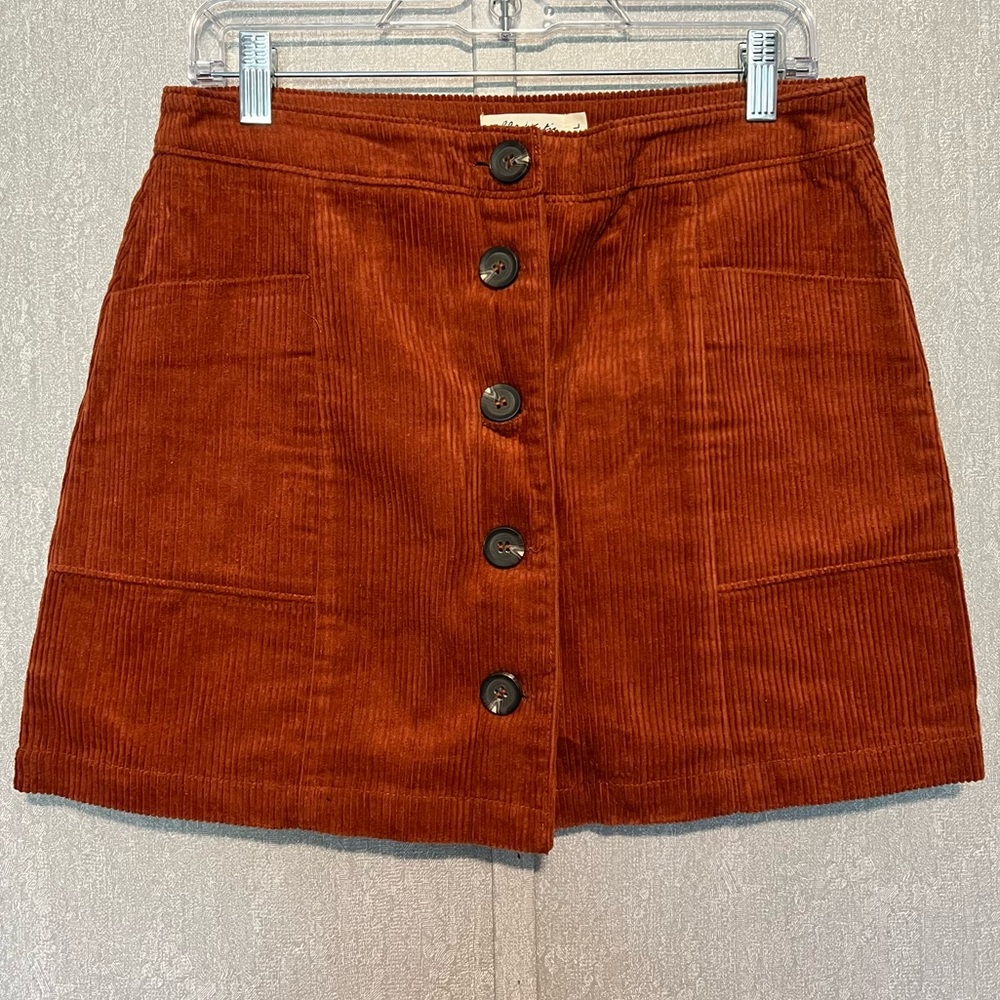 Chloe & Katie Rusty Orange Corduroy Button Down Mini Skirt Large